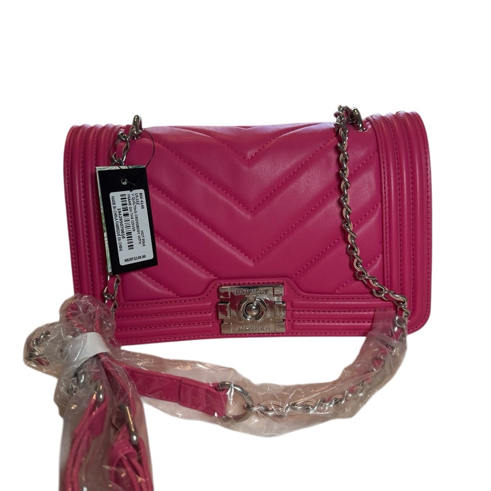 NWT Badgley Mischka Vegan Leather Vibrant Pink Quilted Crossbody Bag